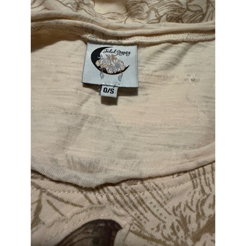 Faded Gypsy Butterfly Floral Print T-Shirt Dress Womens OS Cream Boho Midi New - Picture 3 of 6